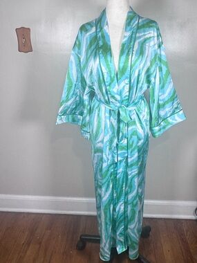 NWT Diane Von Furstenberg for Target Green Disco Satin Long Tie Front Robe Sz XS